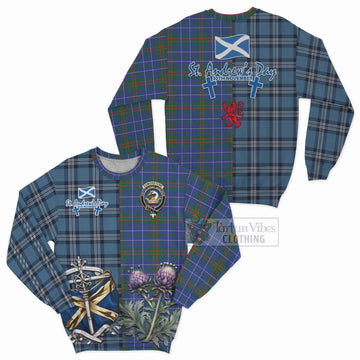 Edmonstone Tartan Sweatshirt Happy St. Andrew's Day Half Tartan Style Unisex - Tartan Vibes Clothing