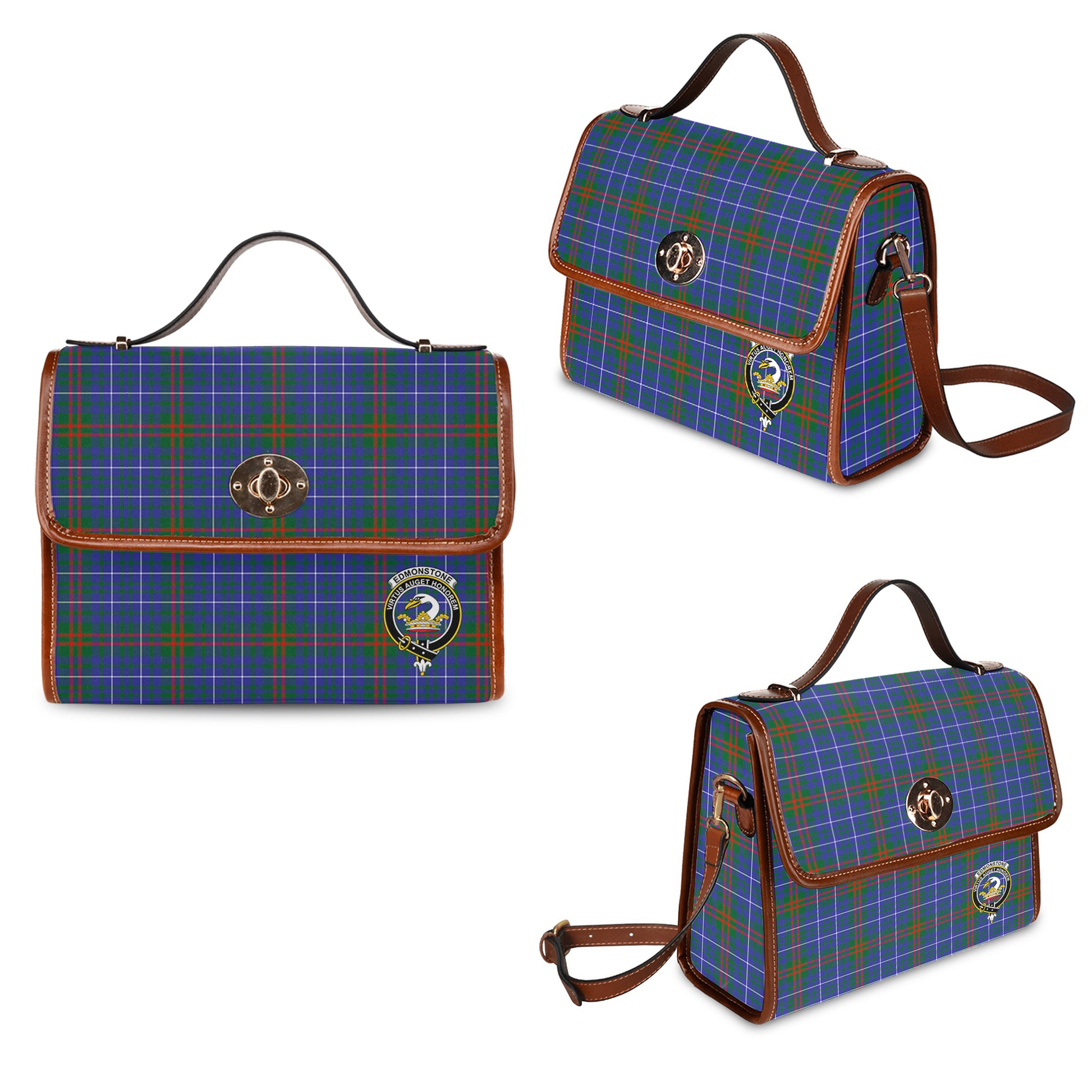 edmonstone-tartan-leather-strap-waterproof-canvas-bag-with-family-crest