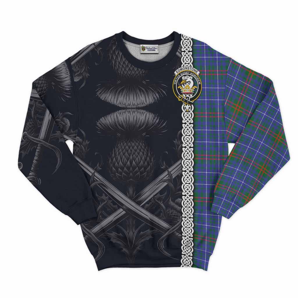 Edmonstone Tartan Sweatshirt with Family Crest Cross Sword Thistle Celtic Vibes Unisex - Tartan Vibes Clothing