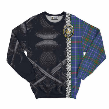 Edmonstone Tartan Sweatshirt with Family Crest Cross Sword Thistle Celtic Vibes Unisex - Tartan Vibes Clothing