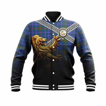 Edmonstone Crest Tartan Baseball Jacket with Golden Lion Emblem Celtic Style