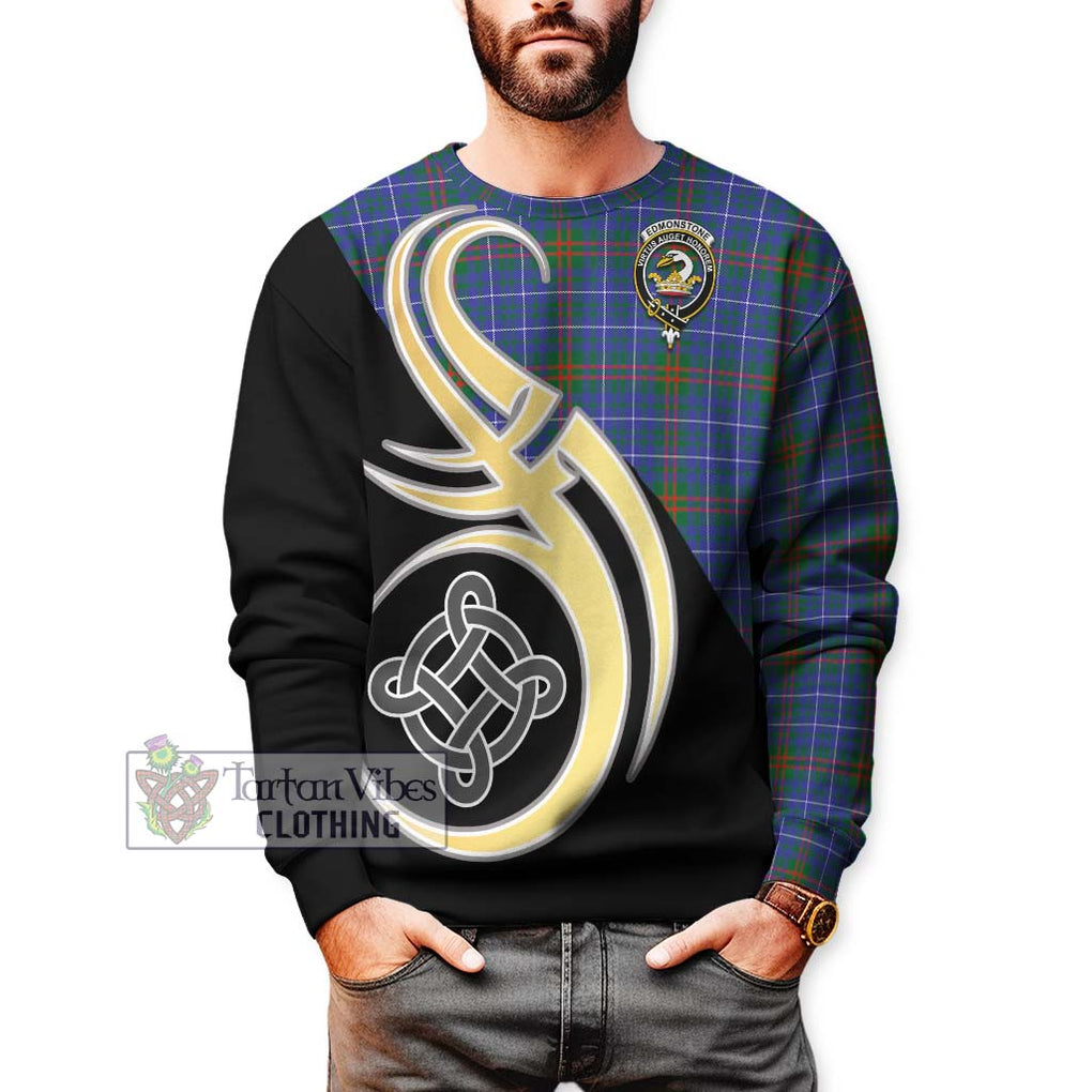 Edmonstone Tartan Sweatshirt with Family Crest and Celtic Symbol Style Unisex - Tartan Vibes Clothing