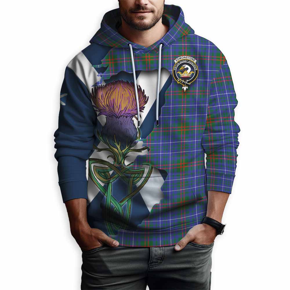 Edmonstone Tartan Family Crest Hoodie Scottish Thistle Celtic Inspired Pullover Hoodie - Tartan Vibes Clothing