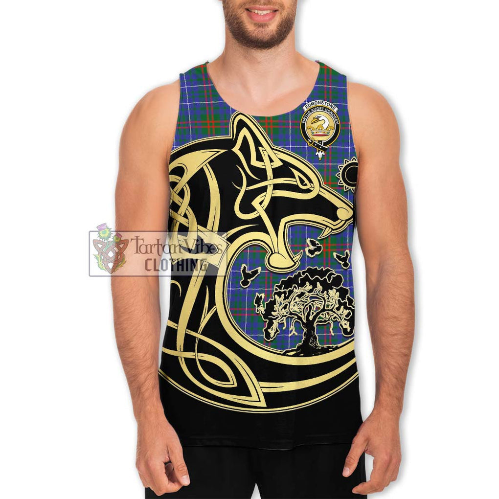 Edmonstone Tartan Men's Tank Top with Family Crest Celtic Wolf Style Men - Tartan Vibes Clothing