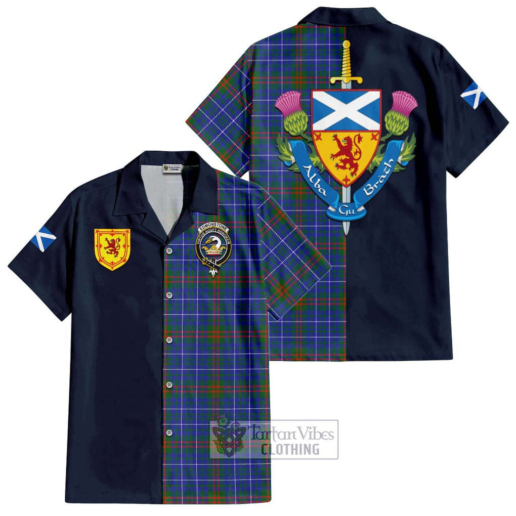 Edmonstone Tartan Hawaiian Shirt Alba with Scottish Lion Royal Arm Half Style Kid - Tartan Vibes Clothing