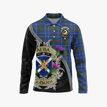 Edmonstone Tartan Family Crest Long Sleeve Polo Shirt Lion Rampant Royal Thistle Shield Celtic Inspired Unisex - Tartan Vibes Clothing
