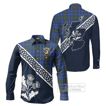 Edmonstone Tartan Long Sleeve Button Shirt Featuring Thistle and Scotland Map Men's Shirt S - Tartan Vibes Clothing