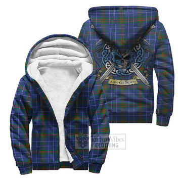 Edmonstone Tartan Sherpa Hoodie with Family Crest Celtic Skull Style Unisex S - Tartan Vibes Clothing