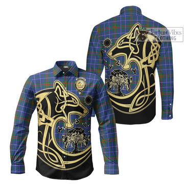 Edmonstone Tartan Long Sleeve Button Shirt with Family Crest Celtic Wolf Style Men's Shirt S - Tartan Vibes Clothing