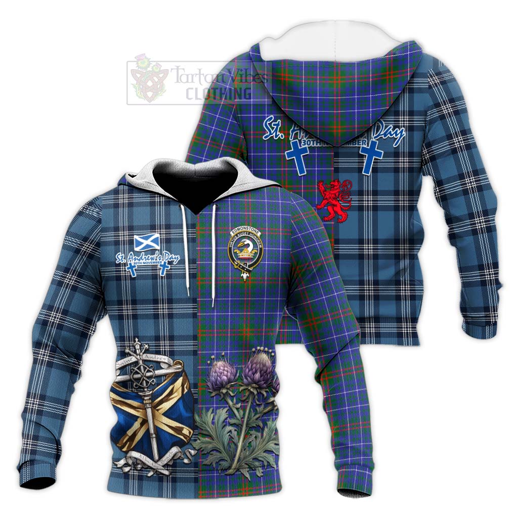Edmonstone Tartan Knitted Hoodie Happy St. Andrew's Day Half Tartan Style Unisex Knitted Pullover Hoodie - Tartan Vibes Clothing
