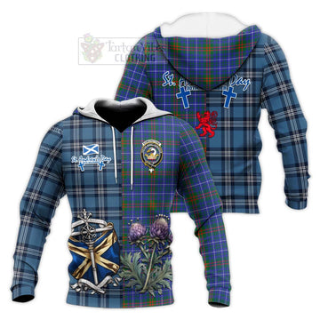 Edmonstone Tartan Knitted Hoodie Happy St. Andrew's Day Half Tartan Style Unisex Knitted Pullover Hoodie - Tartan Vibes Clothing