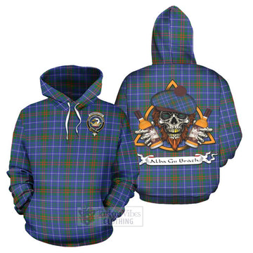 Edmonstone Tartan Hoodie with Family Crest and Bearded Skull Holding Bottles of Whiskey Zip Hoodie - Tartan Vibes Clothing