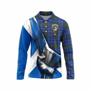 Edmonstone Tartan Long Sleeve Polo Shirt with Family Crest Scotland Patriotic Style Unisex - Tartan Vibes Clothing