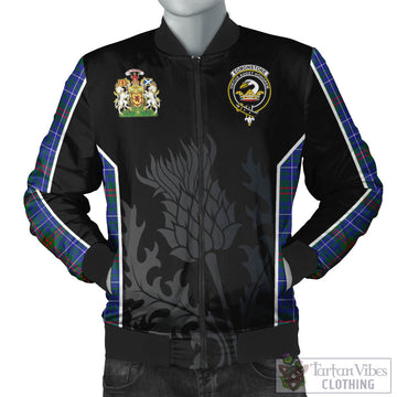 Edmonstone Tartan Bomber Jacket with Family Crest and Scottish Thistle Vibes Sport Style