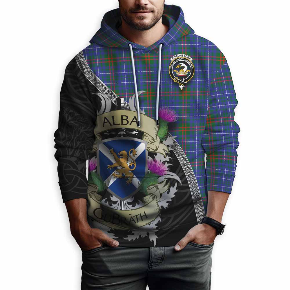Edmonstone Tartan Family Crest Hoodie Lion Rampant Royal Thistle Shield Celtic Inspired Pullover Hoodie - Tartan Vibes Clothing