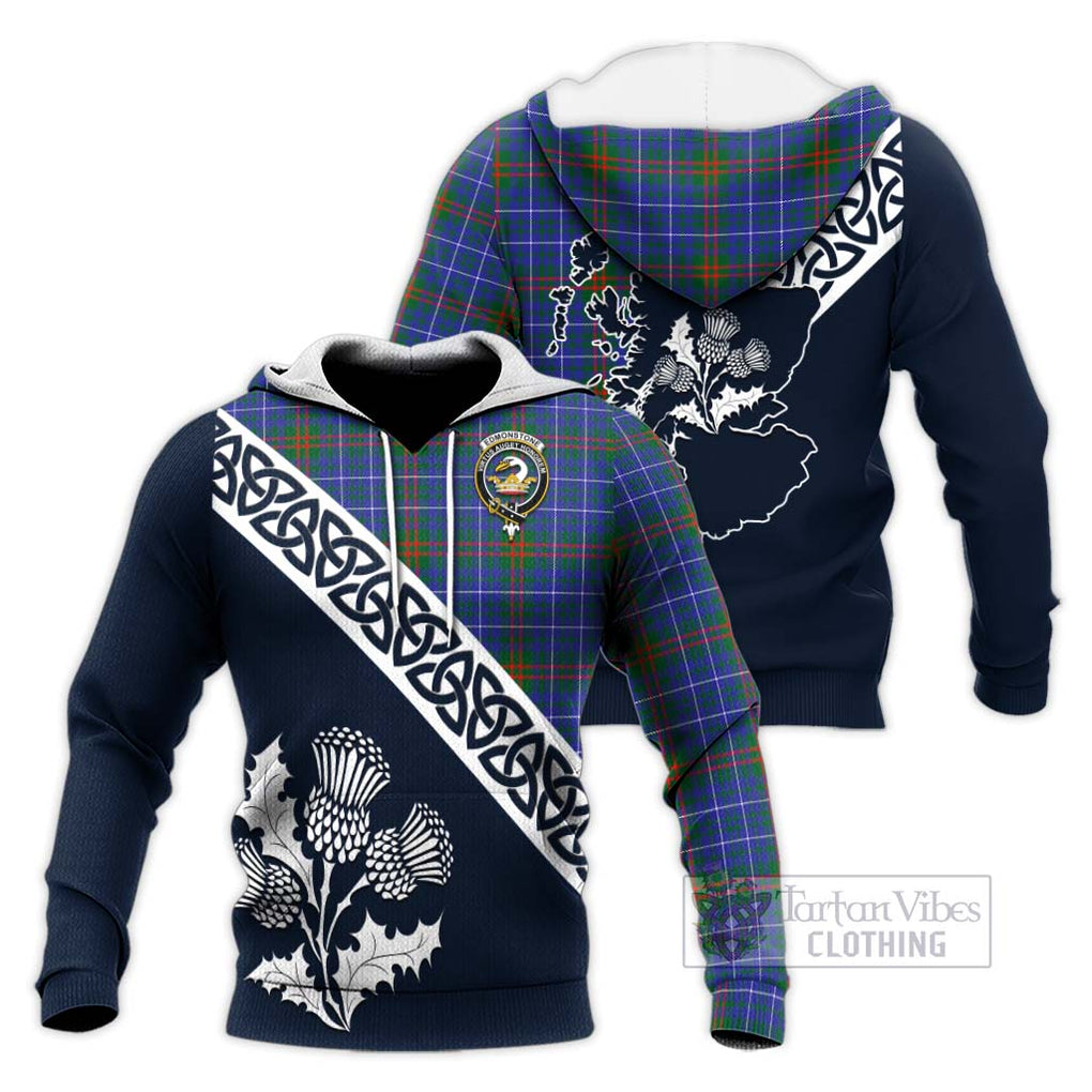 Edmonstone Tartan Knitted Hoodie Featuring Thistle and Scotland Map Unisex Knitted Pullover Hoodie - Tartan Vibes Clothing