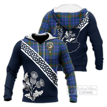 Edmonstone Tartan Knitted Hoodie Featuring Thistle and Scotland Map Unisex Knitted Pullover Hoodie - Tartan Vibes Clothing