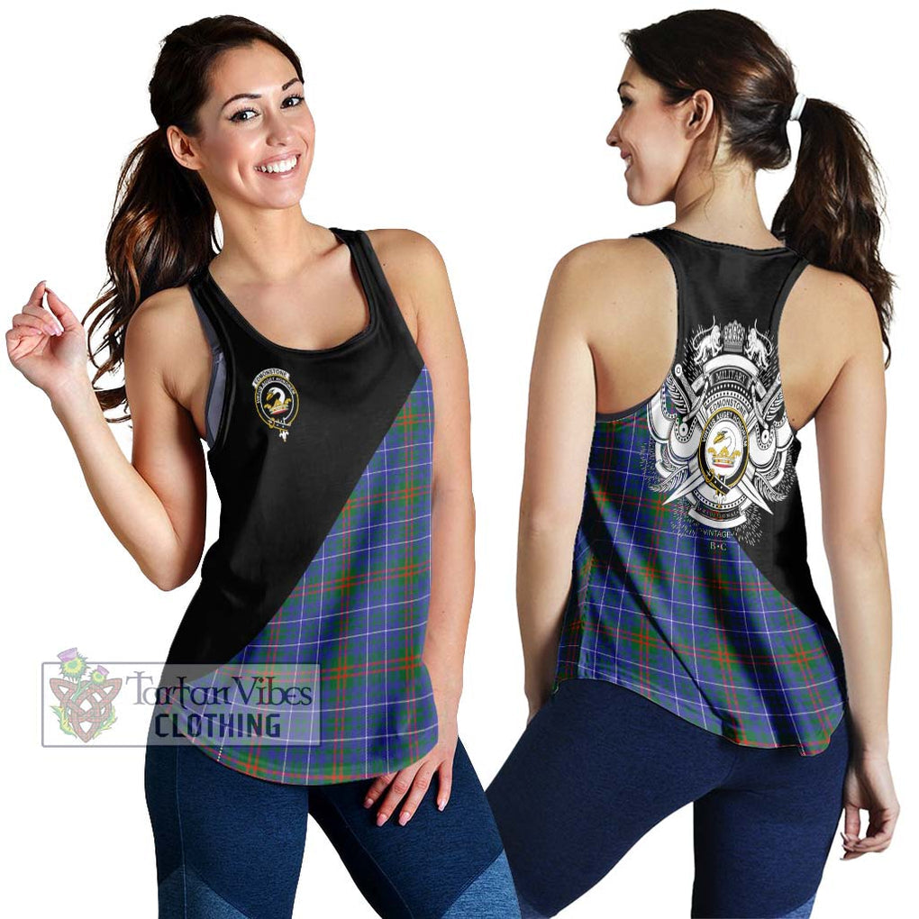 Edmonstone Tartan Women's Racerback Tanks with Family Crest and Military Logo Style 4XL - Tartan Vibes Clothing