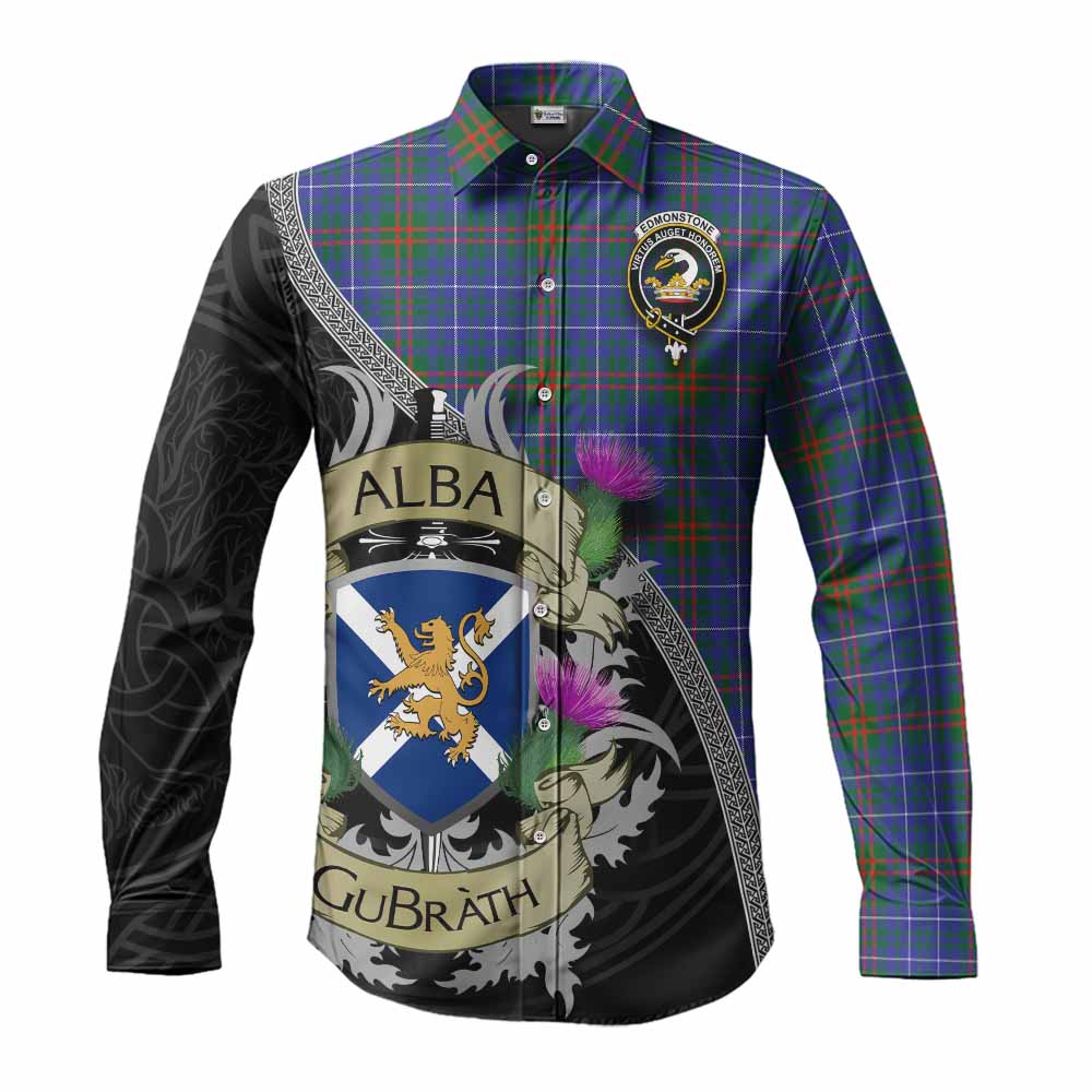 Edmonstone Tartan Family Crest Long Sleeve Button Shirt Lion Rampant Royal Thistle Shield Celtic Inspired Men's Shirt S - Tartan Vibes Clothing