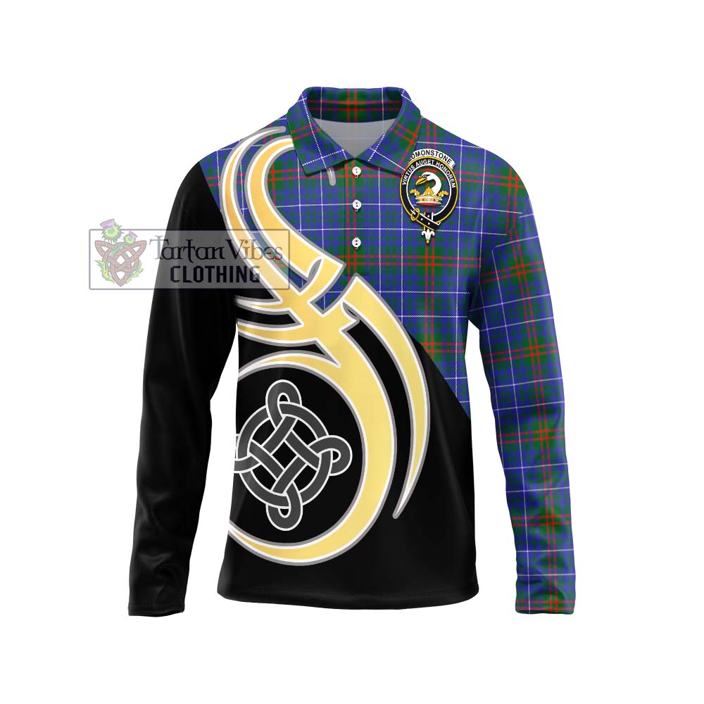 Edmonstone Tartan Long Sleeve Polo Shirt with Family Crest and Celtic Symbol Style Unisex - Tartan Vibes Clothing