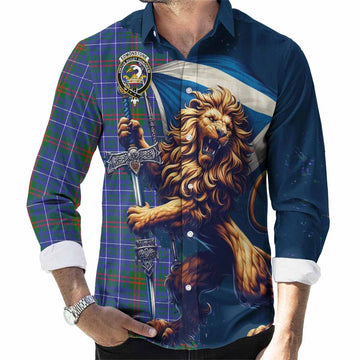 Edmonstone Tartan Family Crest Long Sleeve Button Shirt with Scottish Majestic Lion Men's Shirt S - Tartan Vibes Clothing