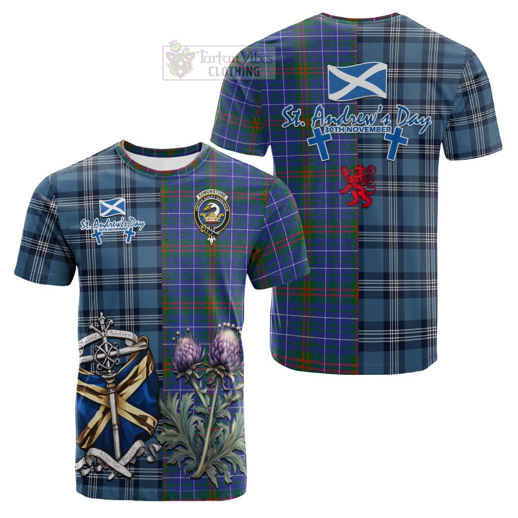 Edmonstone Tartan Cotton T-shirt Happy St. Andrew's Day Half Tartan Style Kid's Shirt - Tartan Vibes Clothing
