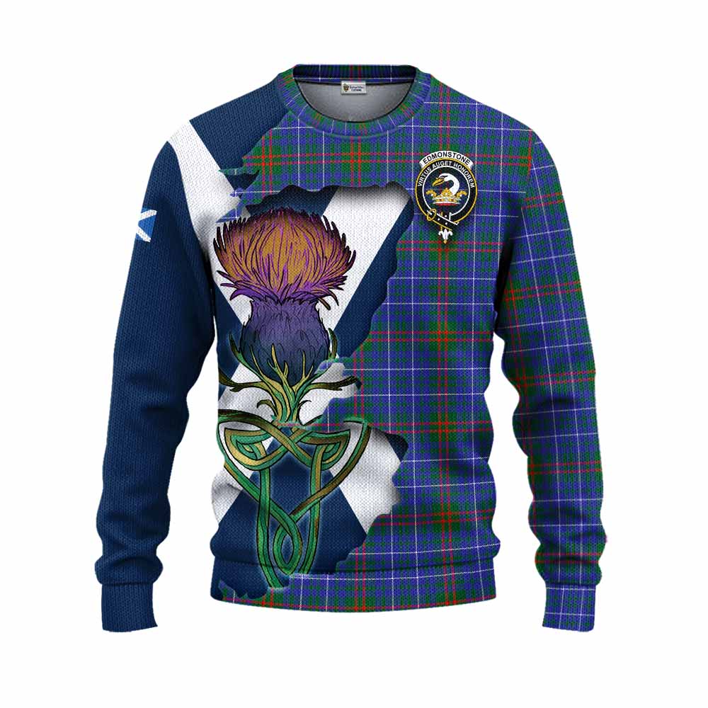 Tartan Vibes Clothing Edmonstone Tartan Family Crest Knitted Sweater Scottish Thistle Celtic Inspired