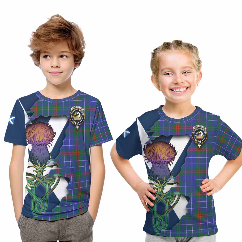 Tartan Vibes Clothing Edmonstone Tartan Family Crest Kid T-Shirt Scottish Thistle Celtic Inspired