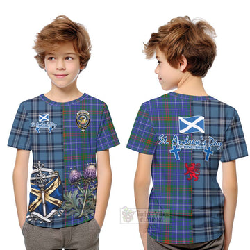 Edmonstone Tartan Kid T-Shirt Happy St. Andrew's Day Half Tartan Style Youth XL Size14 - Tartan Vibes Clothing