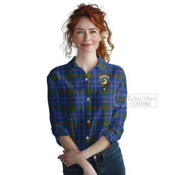Edmonstone Tartan Women's Casual Shirt with Family Crest Celtic Skull Style Female - Tartan Vibes Clothing