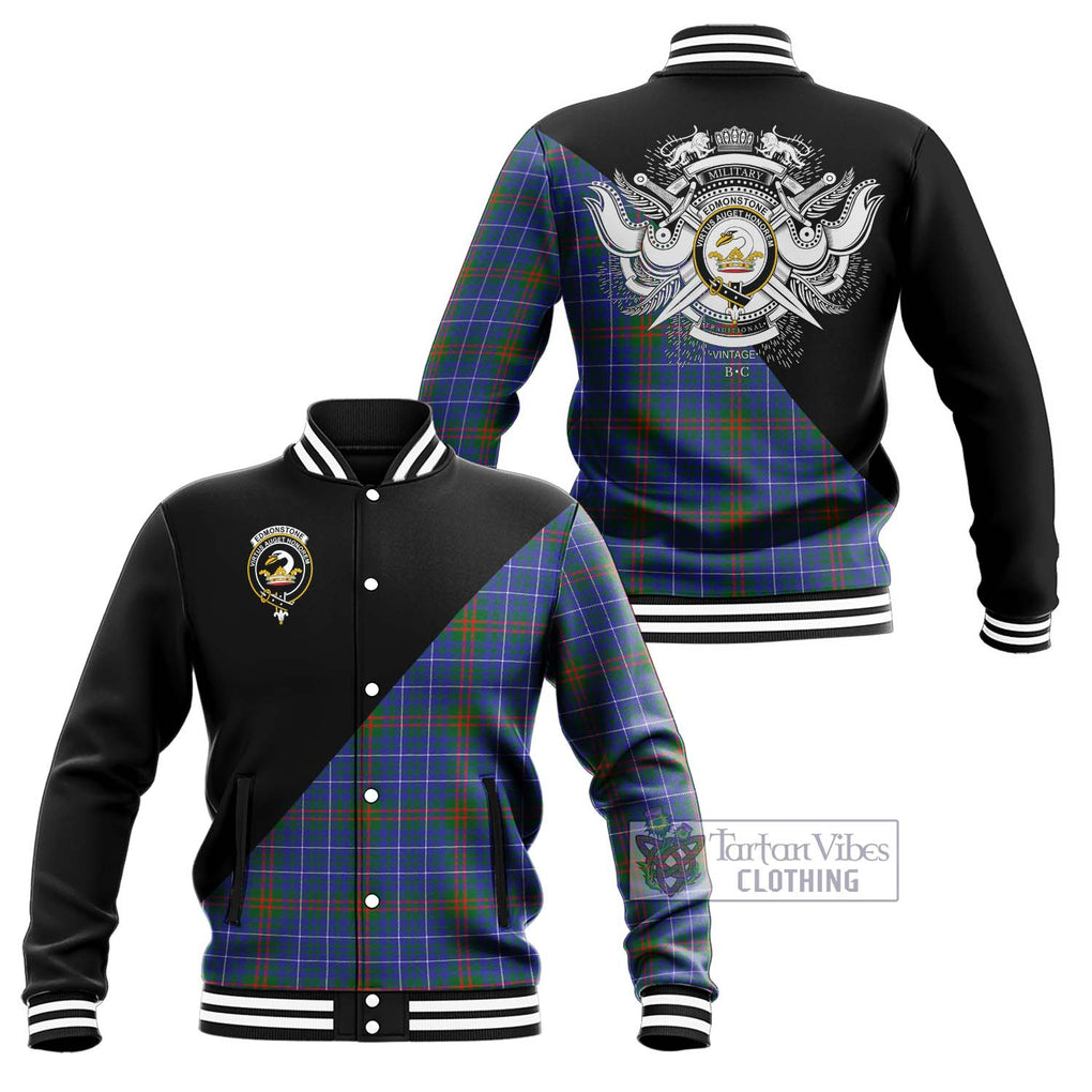 Edmonstone Tartan Baseball Jacket with Family Crest and Military Logo Style Unisex - Tartan Vibes Clothing