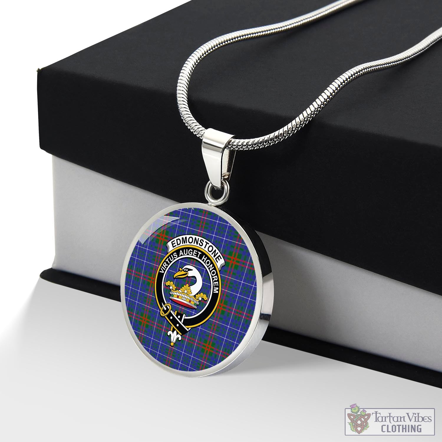 Edmonstone Tartan Circle Necklace with Family Crest Luxury Necklace (Silver) No - Tartan Vibes Clothing