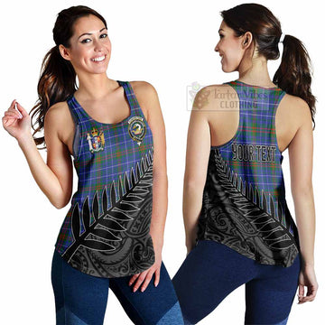 Edmonstone Crest Tartan Women's Racerback Tanks with New Zealand Silver Fern Half Style 4XL - Tartan Vibes Clothing