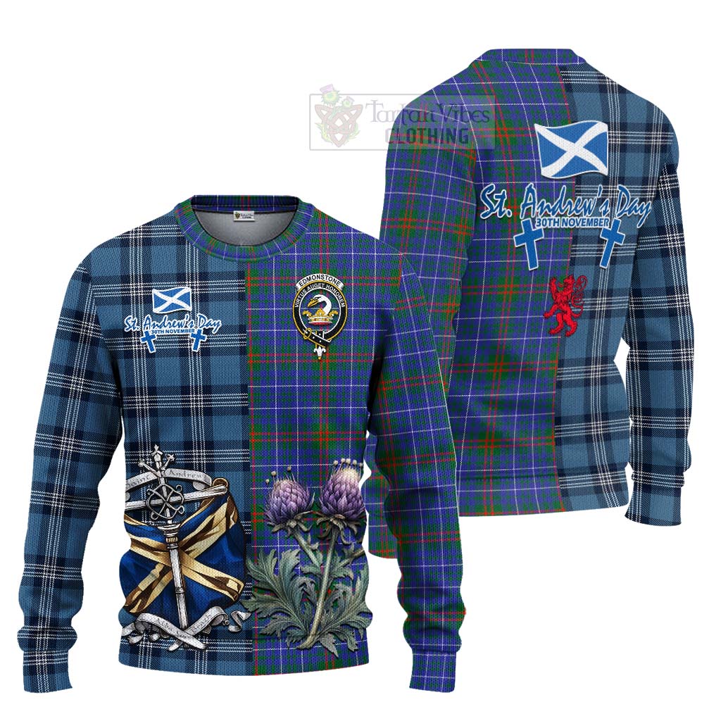 Edmonstone Tartan Knitted Sweater Happy St. Andrew's Day Half Tartan Style Unisex - Tartan Vibes Clothing