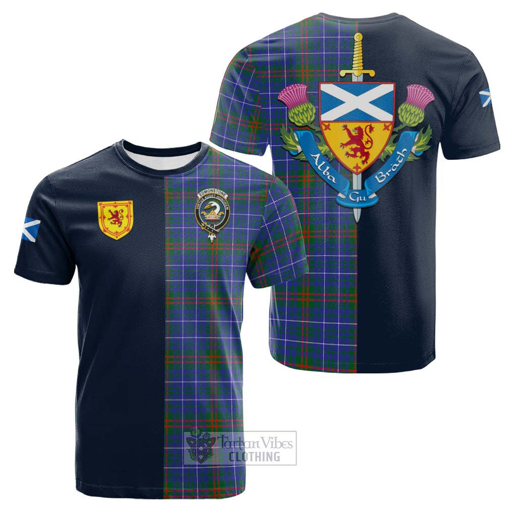 Edmonstone Tartan Cotton T-shirt Alba with Scottish Lion Royal Arm Half Style Kid's Shirt - Tartan Vibes Clothing