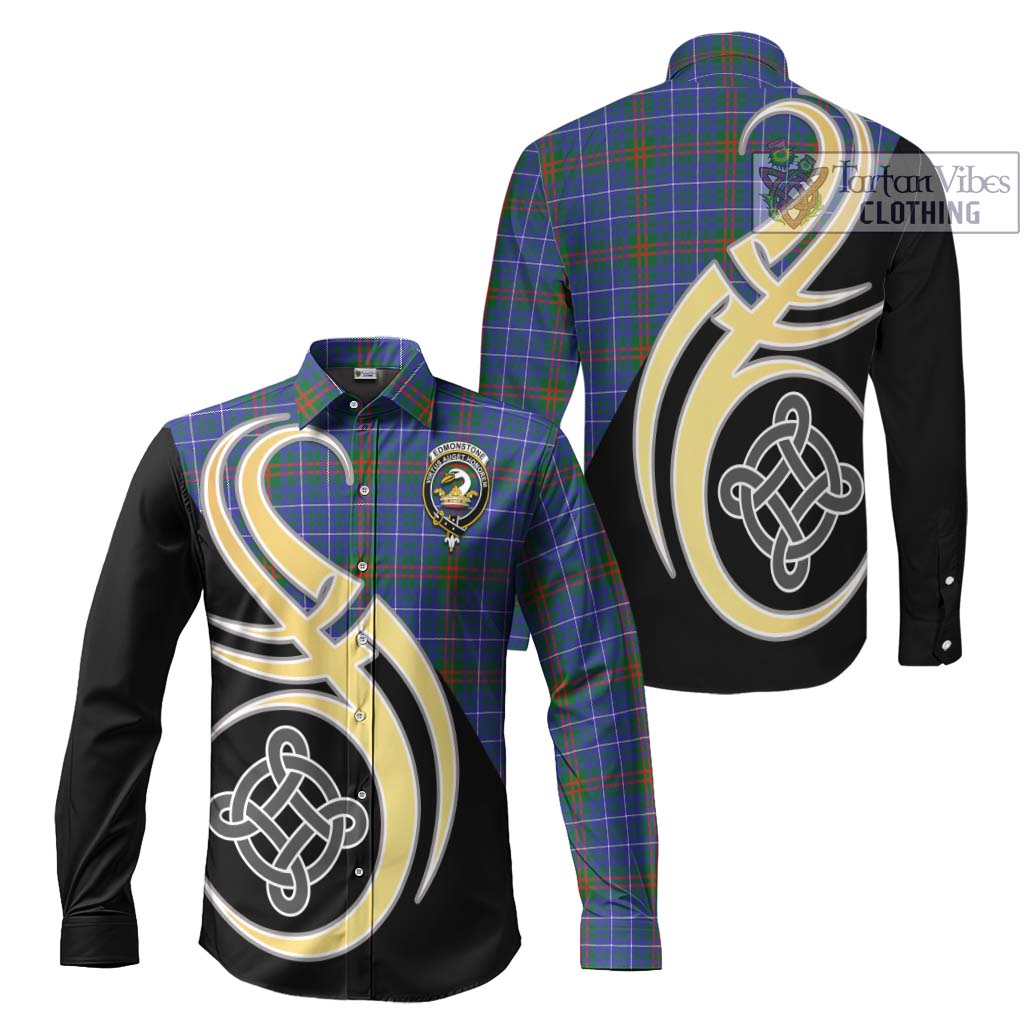 Edmonstone Tartan Long Sleeve Button Shirt with Family Crest and Celtic Symbol Style Men's Shirt S - Tartan Vibes Clothing