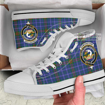 Edmonstone Tartan High Top Shoes with Family Crest Kid High Top - White Sole - Tartan Vibes Clothing