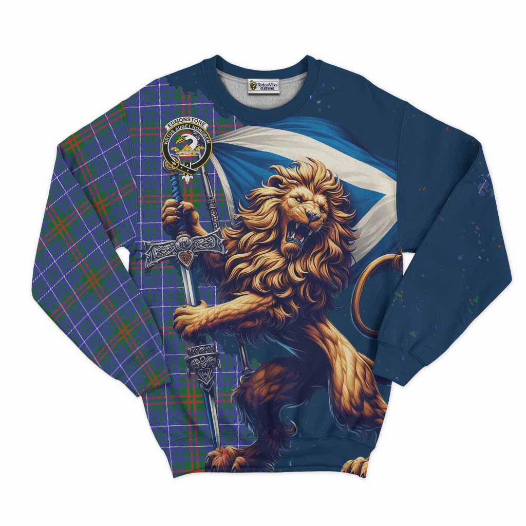 Edmonstone Tartan Family Crest Sweatshirt with Scottish Majestic Lion Unisex - Tartan Vibes Clothing