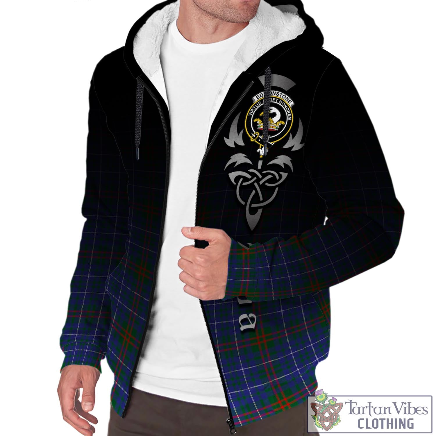 Edmonstone Tartan Sherpa Hoodie Featuring Alba Gu Brath Family Crest Celtic Inspired Unisex - Tartan Vibes Clothing