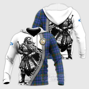 Edmonstone Tartan Clan Crest Knitted Hoodie with Highlander Warrior Celtic Style Unisex Knitted Pullover Hoodie - Tartan Vibes Clothing