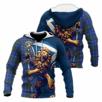 Edmonstone Tartan Family Crest Knitted Hoodie with Scottish Majestic Lion Unisex Knitted Pullover Hoodie - Tartan Vibes Clothing