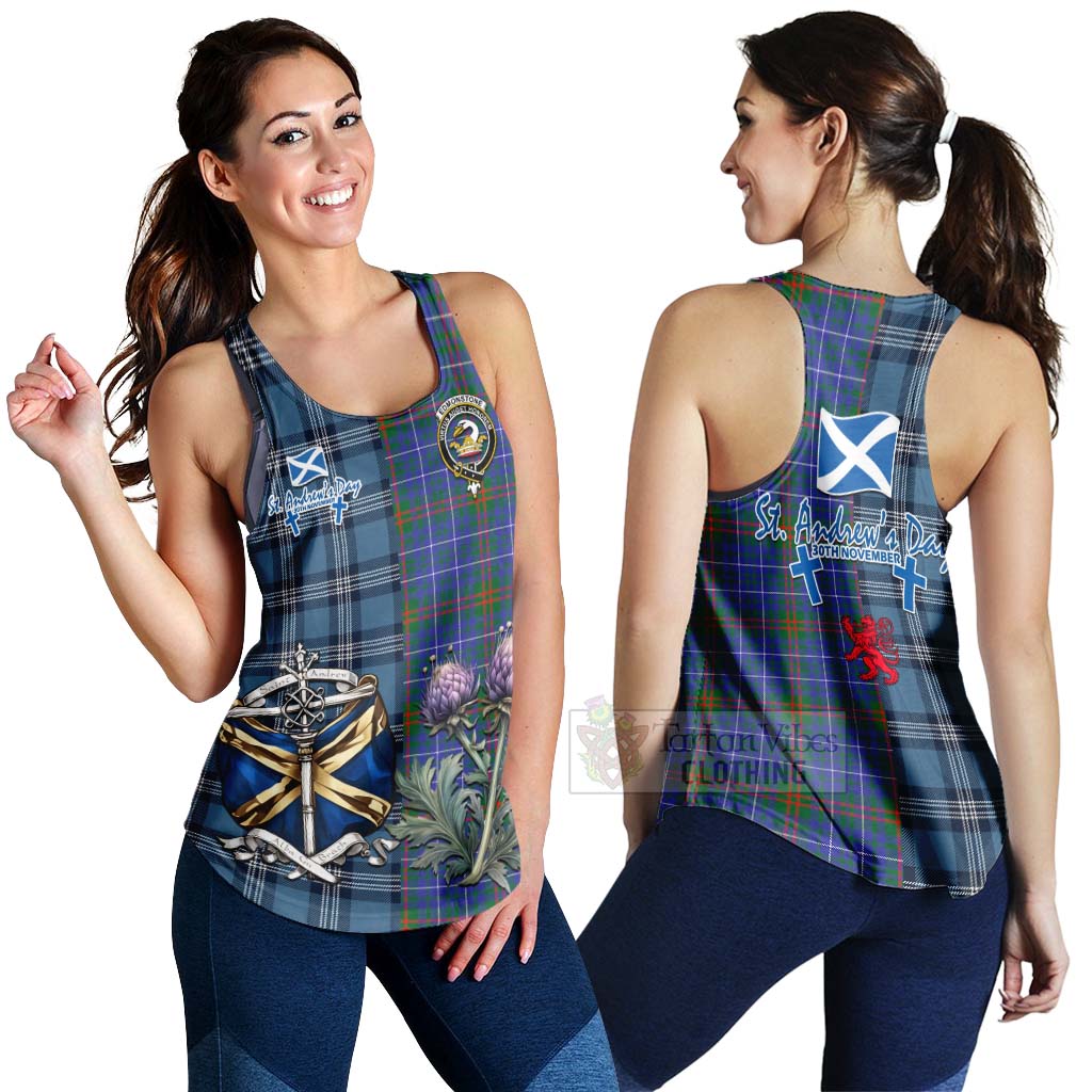 Edmonstone Tartan Women's Racerback Tanks Happy St. Andrew's Day Half Tartan Style 4XL - Tartan Vibes Clothing