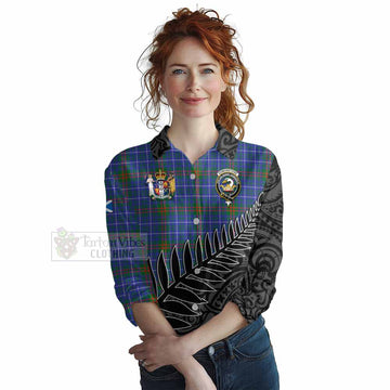 Edmonstone Crest Tartan Women's Casual Shirt with New Zealand Silver Fern Half Style Female - Tartan Vibes Clothing