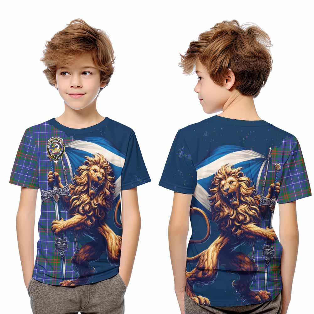 Edmonstone Tartan Family Crest Kid T-Shirt with Scottish Majestic Lion Youth XL Size14 - Tartan Vibes Clothing