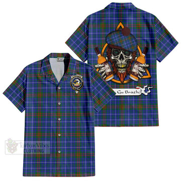 Edmonstone Tartan Hawaiian Shirt with Family Crest and Bearded Skull Holding Bottles of Whiskey Kid - Tartan Vibes Clothing