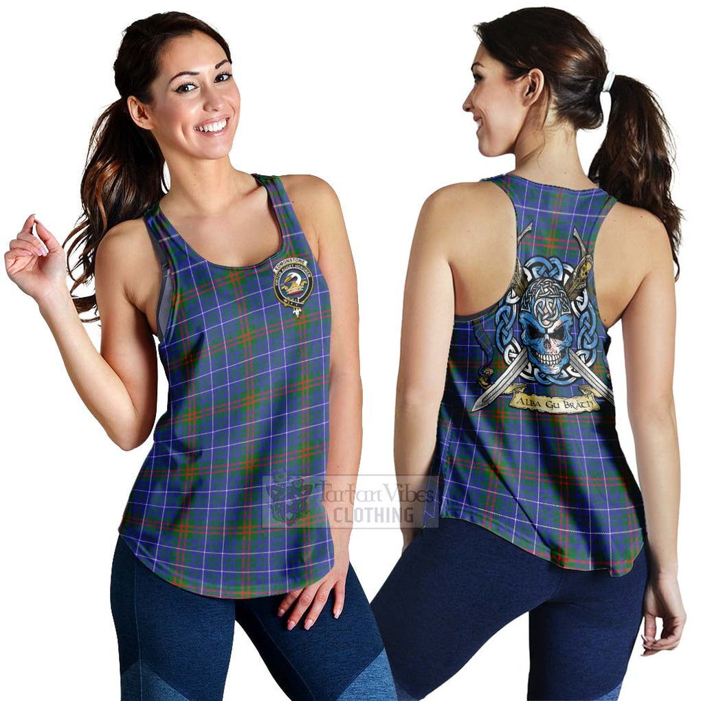 Edmonstone Tartan Women's Racerback Tanks with Family Crest Celtic Skull Style 4XL - Tartan Vibes Clothing