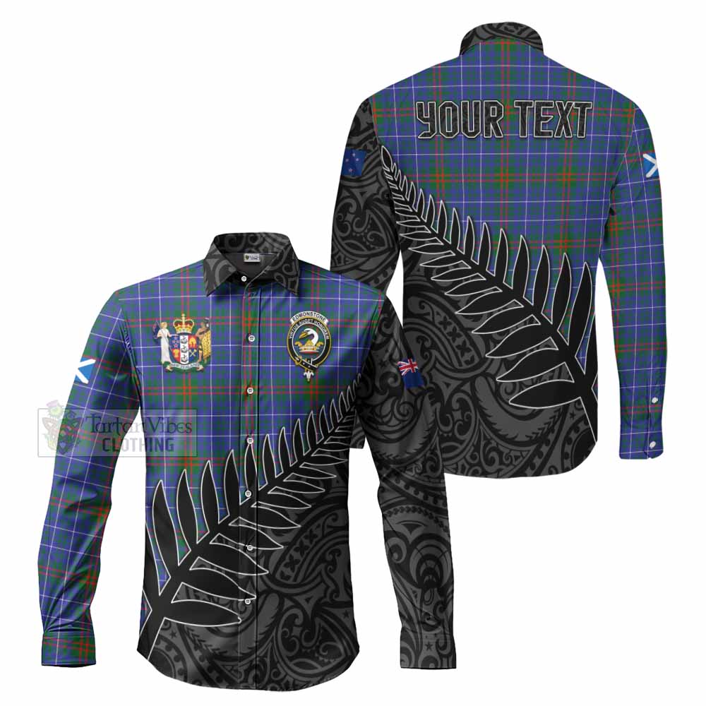 Edmonstone Crest Tartan Long Sleeve Button Shirt with New Zealand Silver Fern Half Style Men's Shirt S - Tartan Vibes Clothing