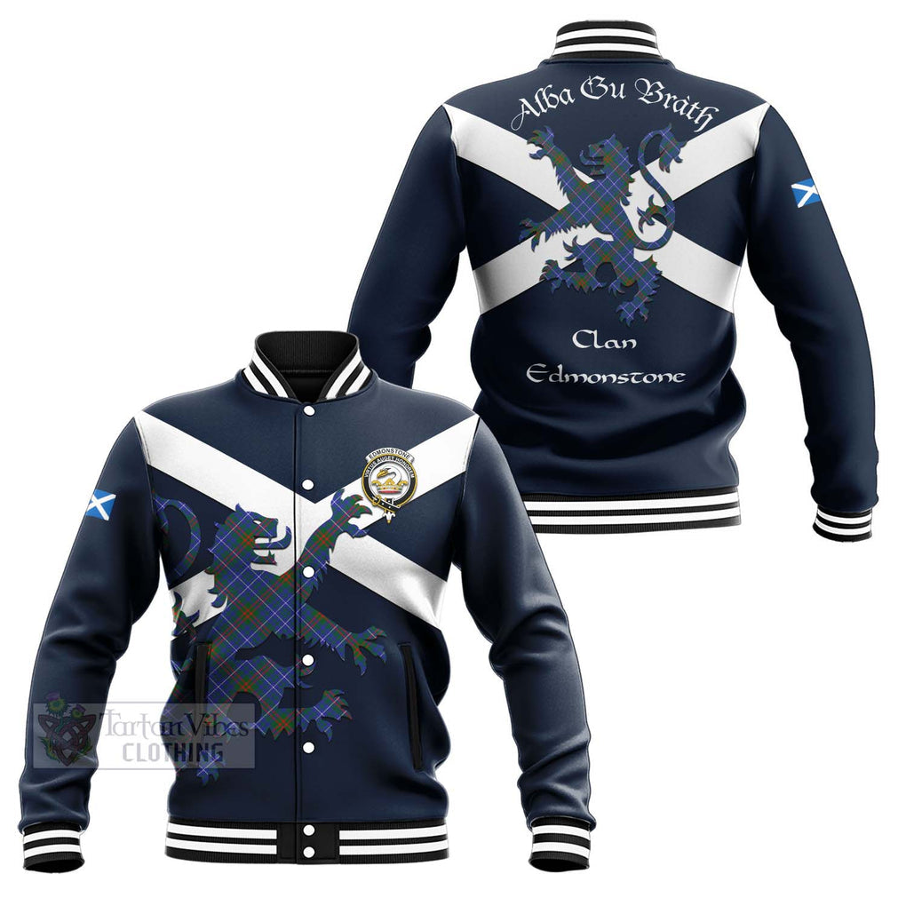Edmonstone Tartan Lion Rampant Baseball Jacket Proudly Display Your Heritage with Alba Gu Brath and Clan Name Unisex - Tartan Vibes Clothing