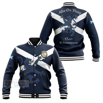Edmonstone Tartan Lion Rampant Baseball Jacket Proudly Display Your Heritage with Alba Gu Brath and Clan Name Unisex - Tartan Vibes Clothing