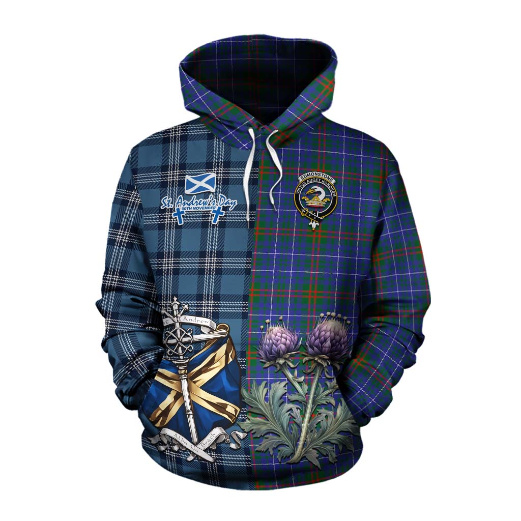 Edmonstone Tartan Cotton Hoodie Happy St. Andrew's Day Half Tartan Style Pullover Hoodie XS - Tartan Vibes Clothing